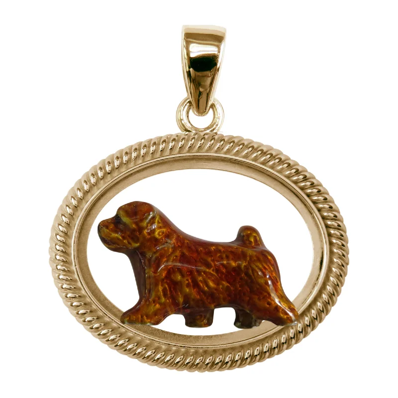 Norfolk Terrier Custom Enamel in 14K Gold braided Oval Pendant