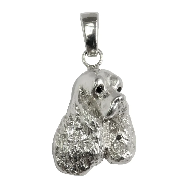 Cocker Spaniel in Sterling Silver with Black Diamond Eye Pendant