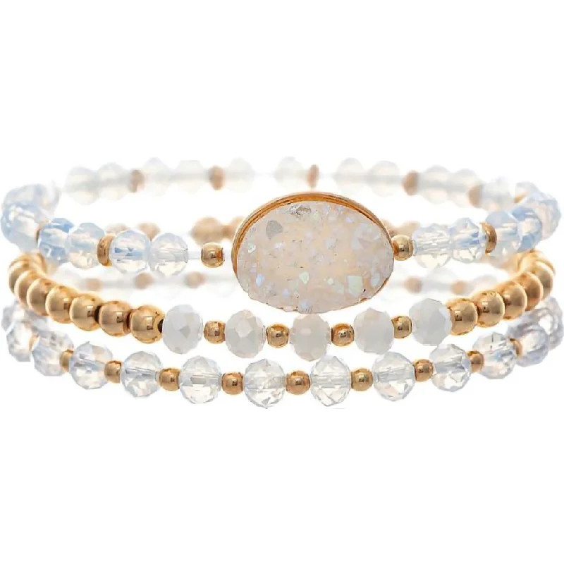 Rain : Gold White Druzy Oval Bracelet Set