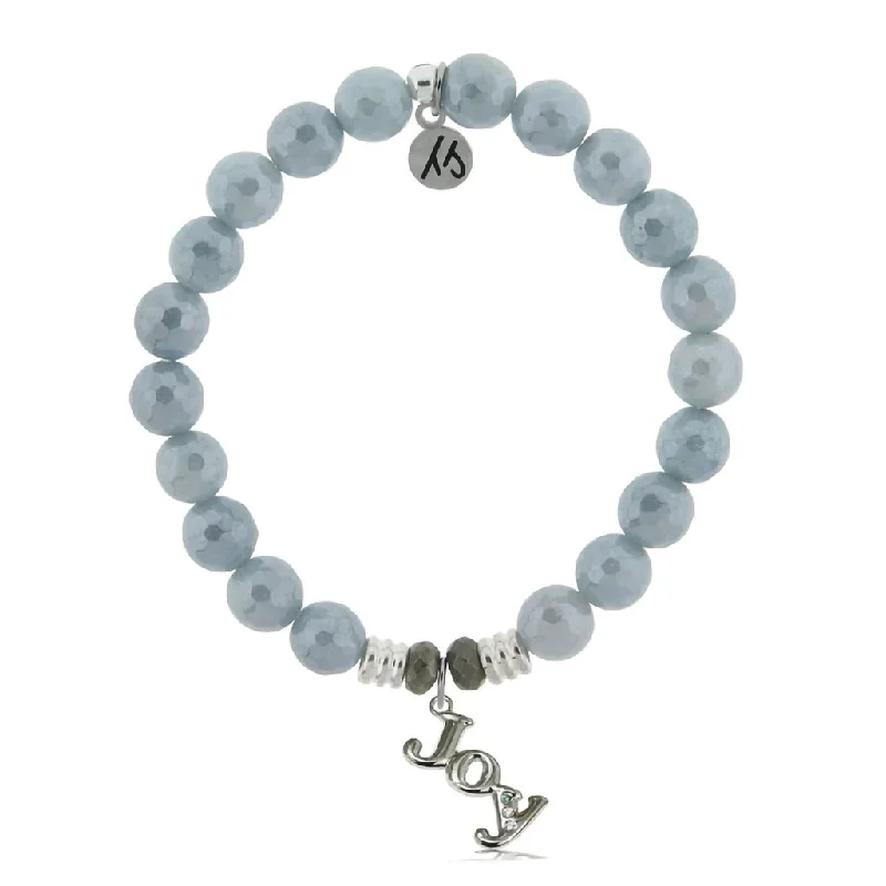 T. Jazelle : Blue Quartzite Gemstone Bracelet with Joy Sterling Silver Charm