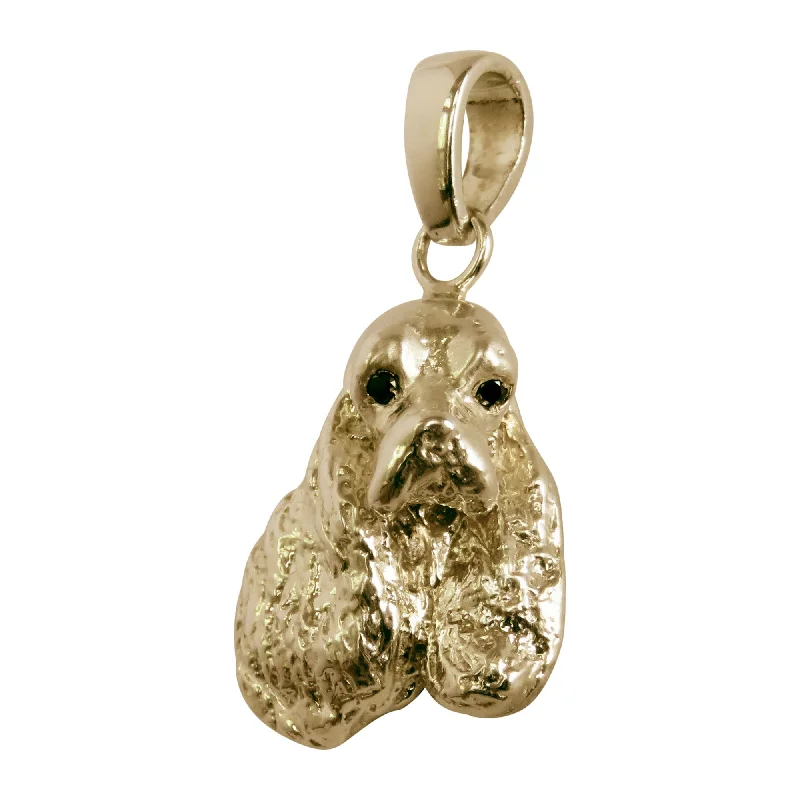 Cocker spaniel in 14K Gold with Black Diamond Eye Pendant