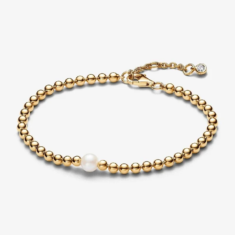 PANDORA : Treated Freshwater Cultured Pearl & Beads Bracelet - Gold Plated