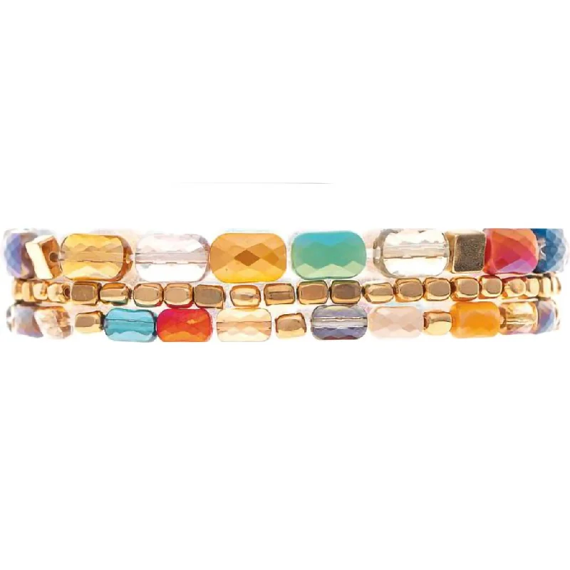 Rain :Gold Multicolor Fire Polish Facet Beads Bracelet