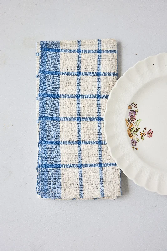 Windowpane Cotton Napkin - in Blue & Natural