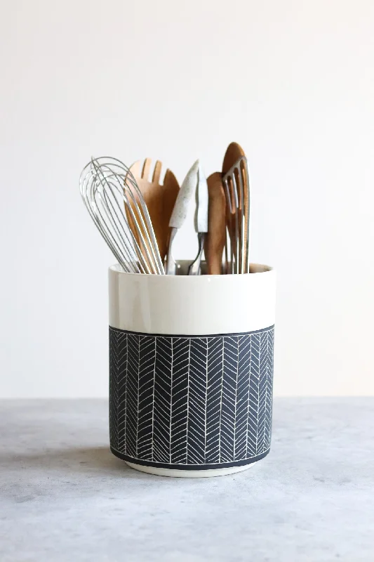 Handmade Herringbone Utensil Crock - in 2 colors