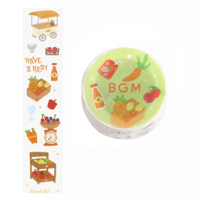 Cute Kawaii BGM Washi / Masking Deco Tape - Harvest Market Fruit Vegetable Farmer fresh - for Scrapbooking Journal Planner Craft