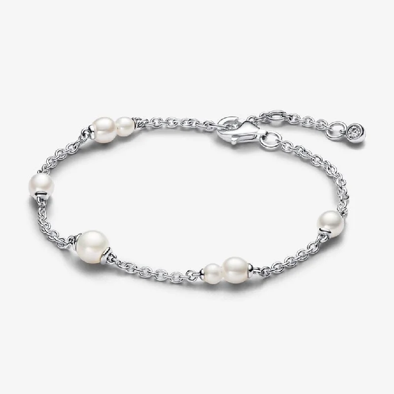 PANDORA : Treated Freshwater Cultured Pearl Station Chain Bracelet - Sterling Silver