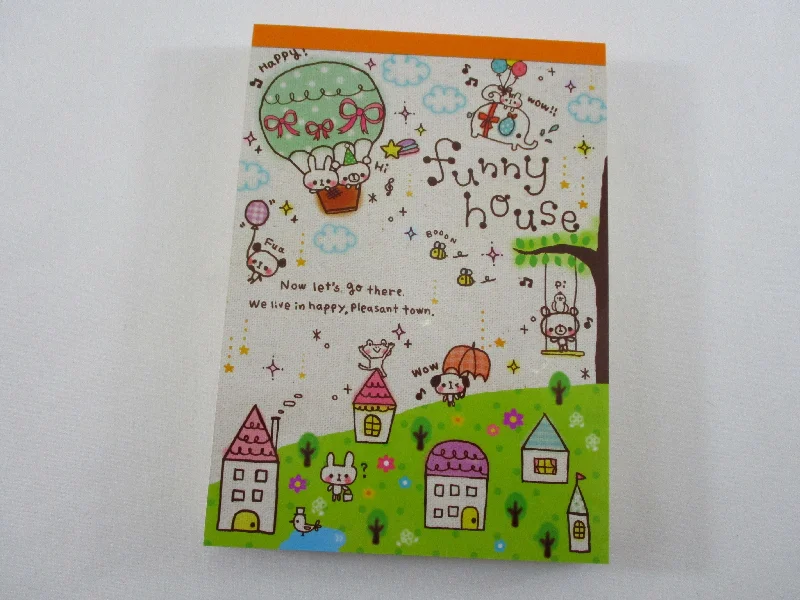 Cute Kawaii HTF Vintage Collectible Q-Lia Animal Bear Panda Rabbit Funny House 4 x 6 Inch Notepad / Memo Pad - Stationery Designer Paper Collection