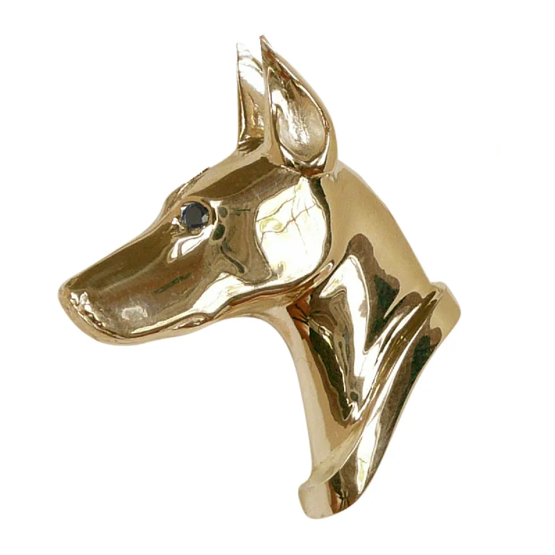 Doberman Pinscher in 14K Gold with Black Diamond Eye Pendant