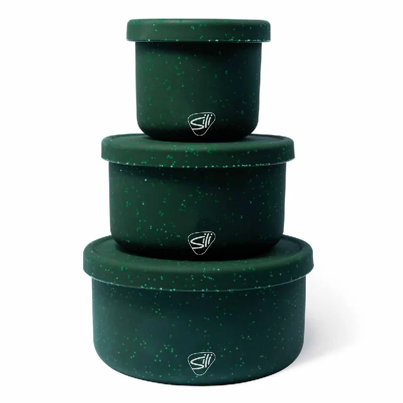 Silipint Silicone Speckled Collection Lidded Bowl Set