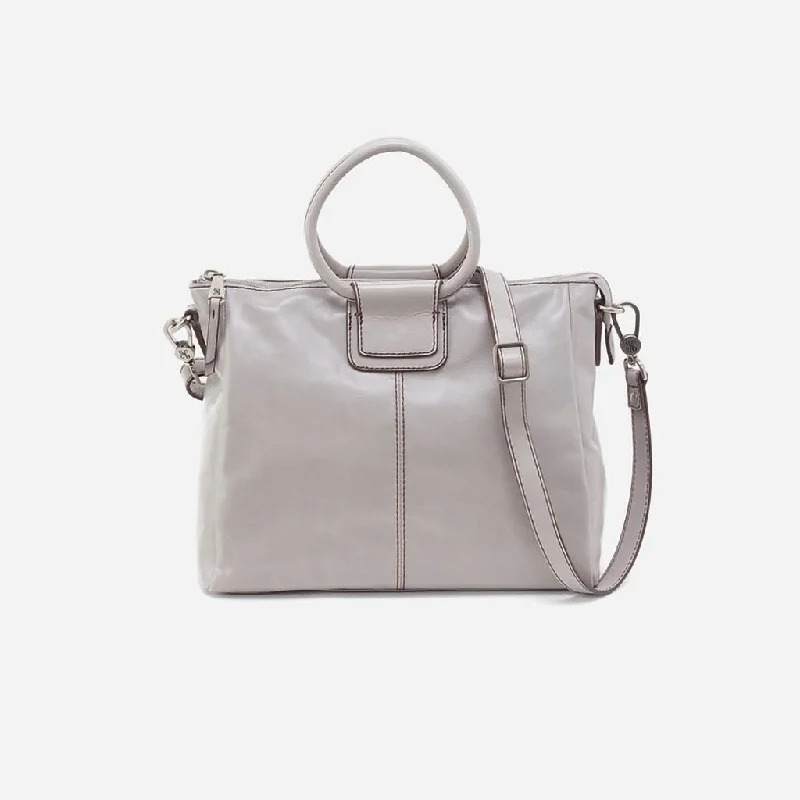 Hobo : Sheila Medium Satchel in Polished Leather - Light Grey