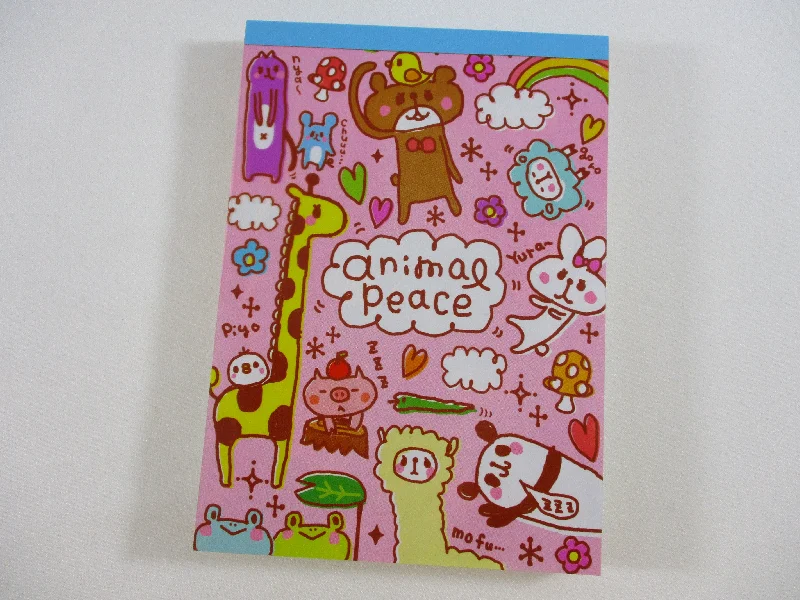 Cute Kawaii HTF Vintage Collectible Q-lia Animal Peace 4 x 6 Inch Notepad / Memo Pad - Stationery Designer Paper Collection