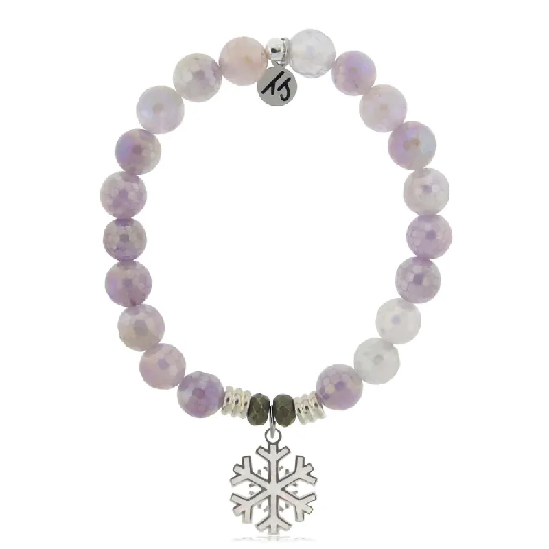 T. Jazelle : Mauve Jade Gemstone Bracelet with Snowflake Opal Sterling Silver Charm