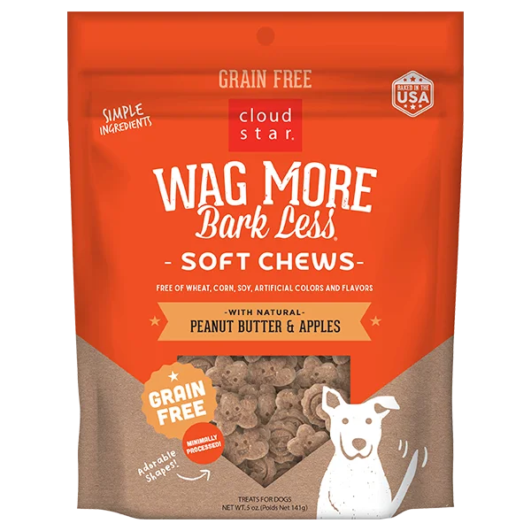 Cloud Star Wag More Bark Less Grain Free Soft & Chewy Dog Treats with Peanut Butter & Apples, 5oz